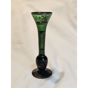 Bohemian Emerald Green Glass Silver‎ Overlay Bud or Weed Vase - Beautiful